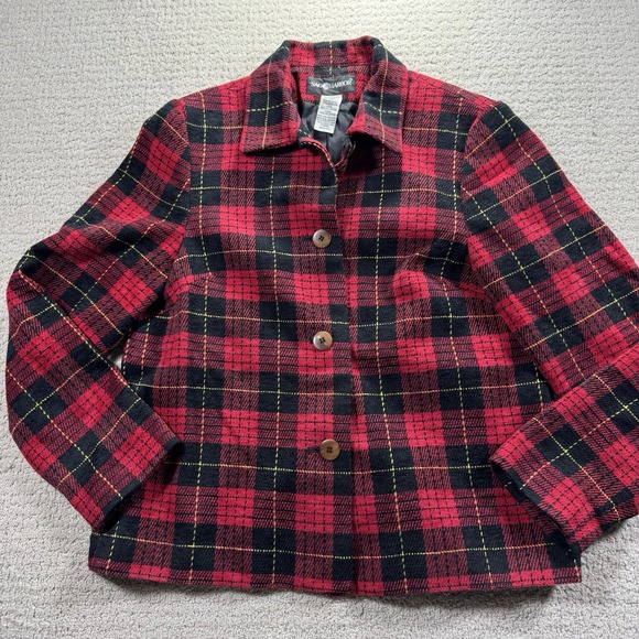 Sag Harbor Jackets & Blazers - Vintage Sag Harbor Red & Black Plaid Blazer Jacket Size‎ 12